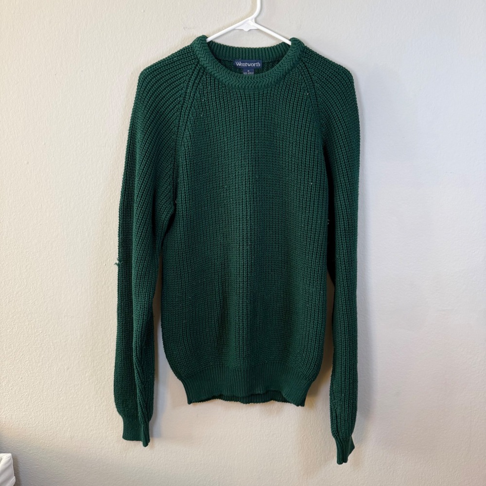 Wentworth Dark Green Waffle‎ Knit Crewneck Sweater Mens Medium M Acrylic